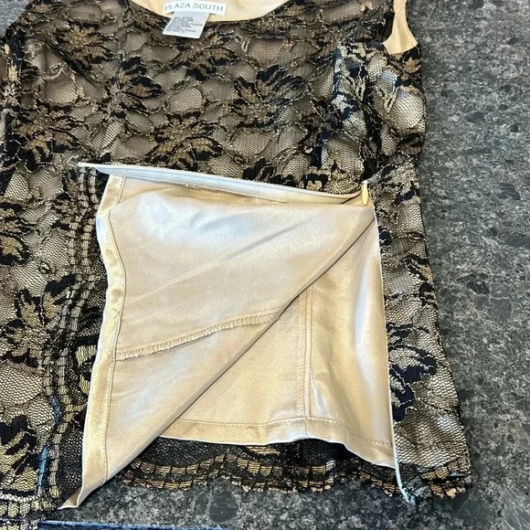PLAZA SOUTH VINTAGE LACE TOP SIZE 14 GOLD POLYESTER LINING THAILAND MADE  FANCY - Picture 4 of 8